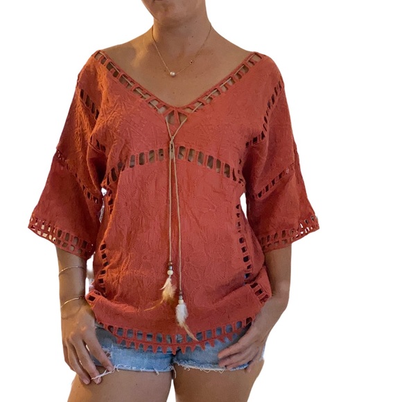 Forever 21 Burnt Orange V Neck Knit Top Sz. Small - Picture 1 of 11